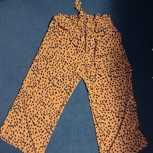 Cheetah Spot Wide-Leg Paperbag Pants - Orange & Black